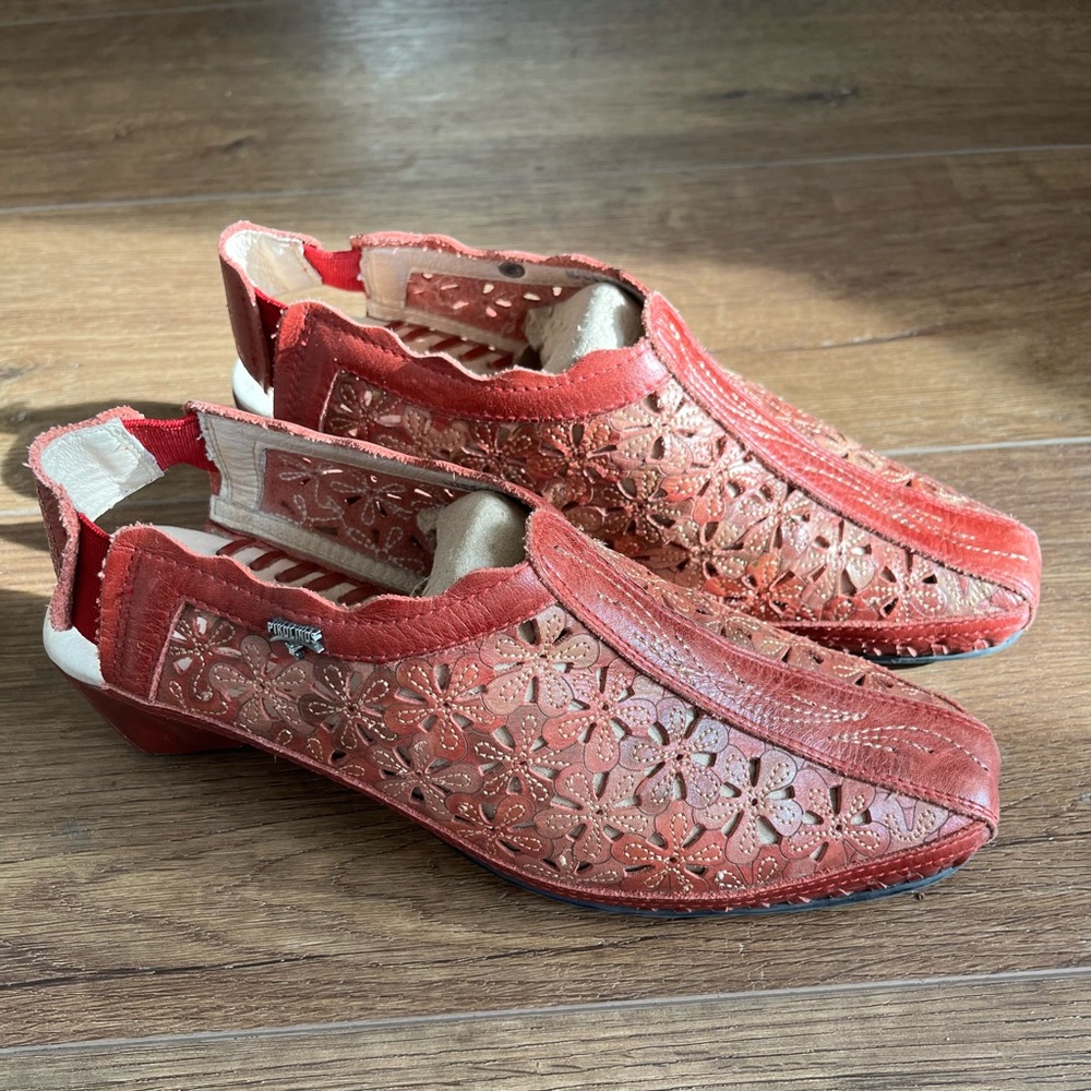 PIKOLINOS Romana 6-7 US Sandia Red Leather Slingback Sandals Shoes Heel 36 EU